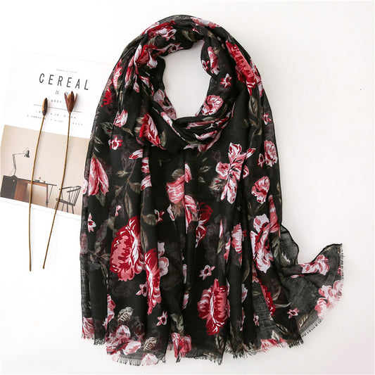 Flower Printed Scarf Ethnic Shawl for Women Ladies Girls