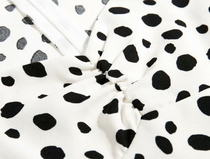 Polka Dot Floral Printed V-neck Midi Dress