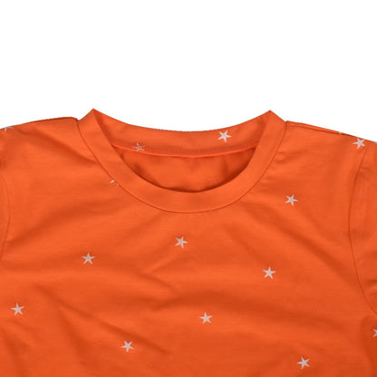 Orange Pentagram Round Neck Short Sleeve Tops