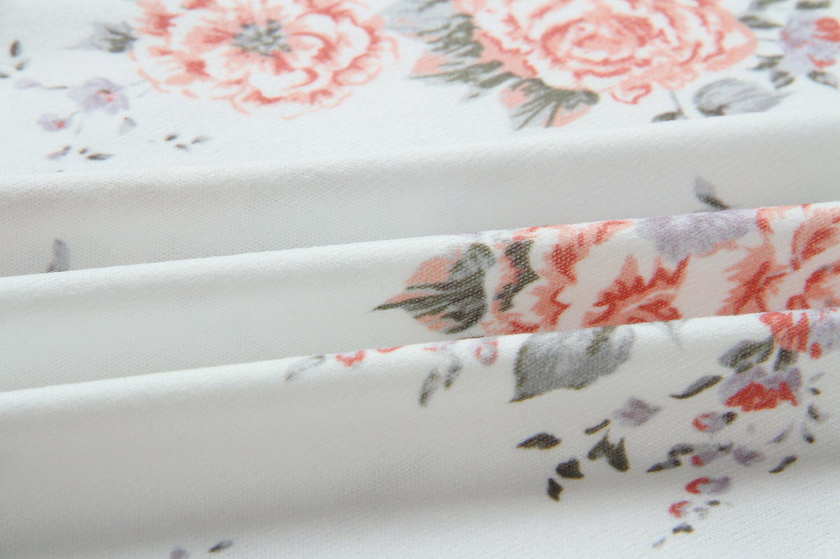 Floral Two-piece Cotton T-Shirt Lace-up Shorts Loungewear