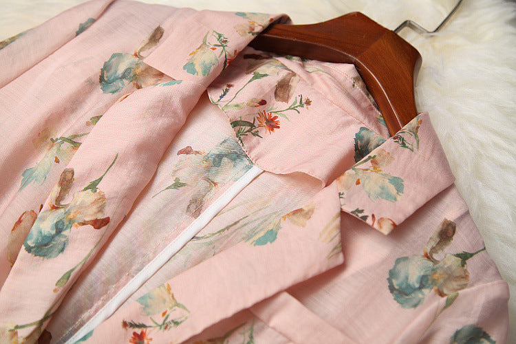 Elegant Office Style Floral Printing Suit Shorts Blazers Two-piece Set