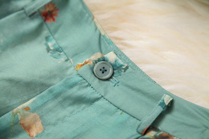 Elegant Office Style Floral Printing Suit Shorts Blazers Two-piece Set