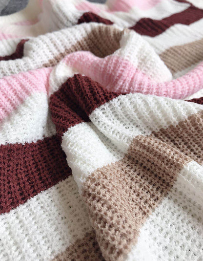 Flared Sleeve Contrast Striped Knitted Sweater