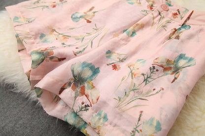 Elegant Office Style Floral Printing Suit Shorts Blazers Two-piece Set