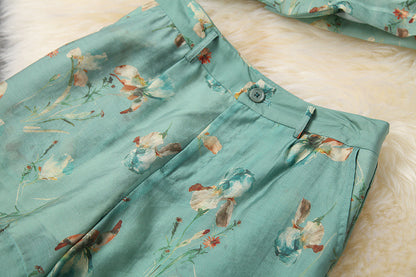 Elegant Office Style Floral Printing Suit Shorts Blazers Two-piece Set