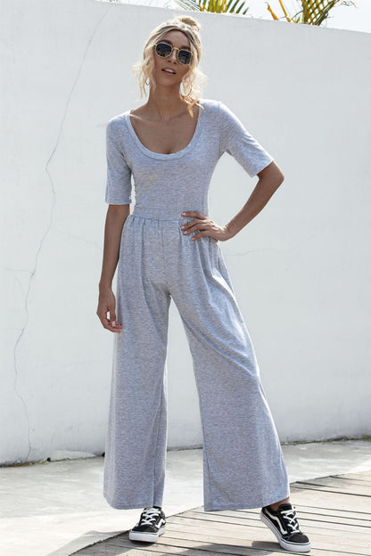 U-neck Short-sleeved Loungewear Wide-legged Jumpsuits