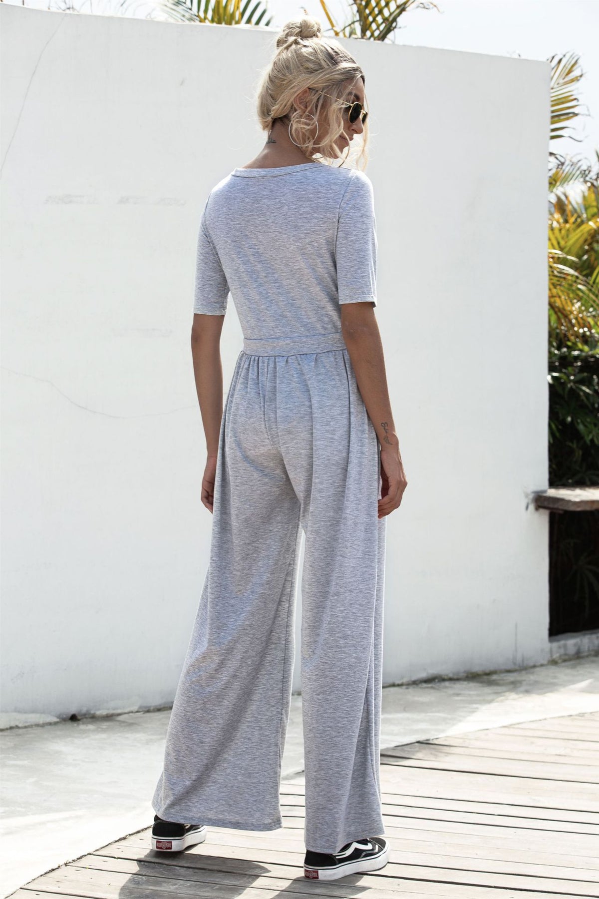 U-neck Short-sleeved Loungewear Wide-legged Jumpsuits
