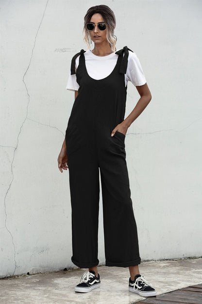 Deep U-Neck Lace-up Bow Backless Jumpsuit