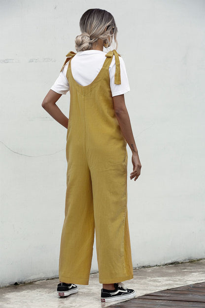 Deep U-Neck Lace-up Bow Backless Jumpsuit