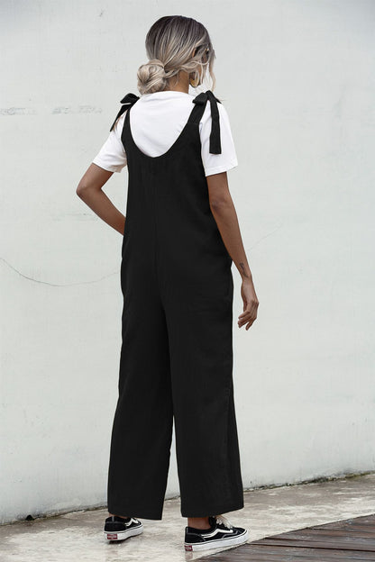 Deep U-Neck Lace-up Bow Backless Jumpsuit