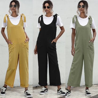 Deep U-Neck Lace-up Bow Backless Jumpsuit
