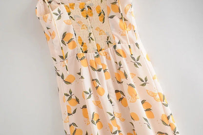 Tube Top Lace-up Lemon Floral Split Midi Dresses