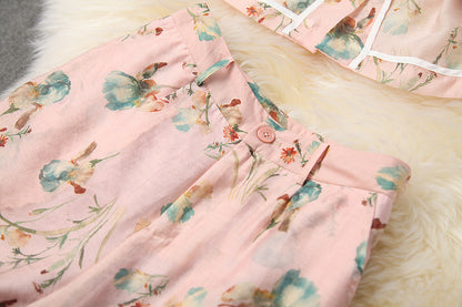 Elegant Office Style Floral Printing Suit Shorts Blazers Two-piece Set