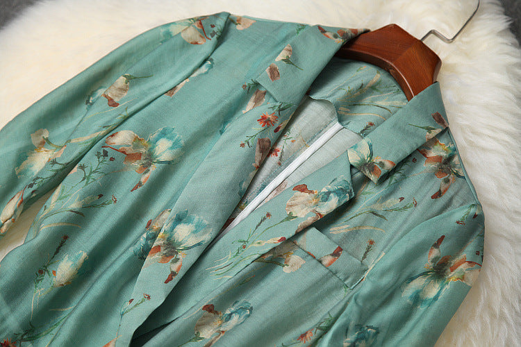Elegant Office Style Floral Printing Suit Shorts Blazers Two-piece Set