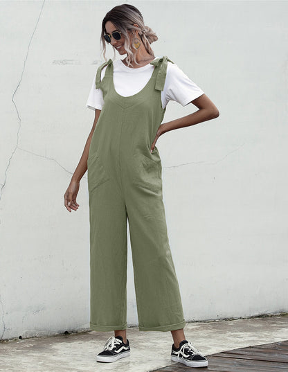 Deep U-Neck Lace-up Bow Backless Jumpsuit