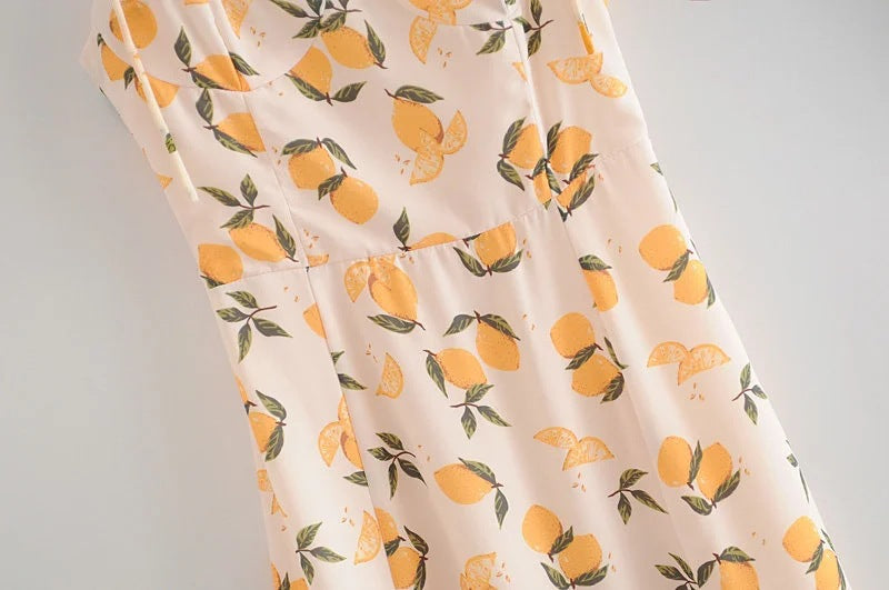 Tube Top Lace-up Lemon Floral Split Midi Dresses