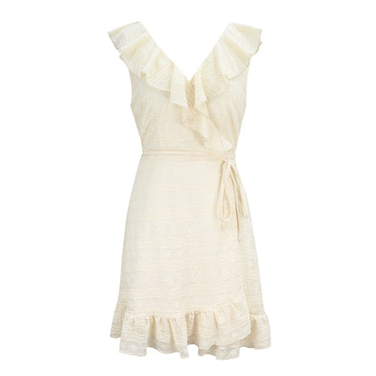 Apricot Flounces Hollow-out Backless Lace-up Mini Dress