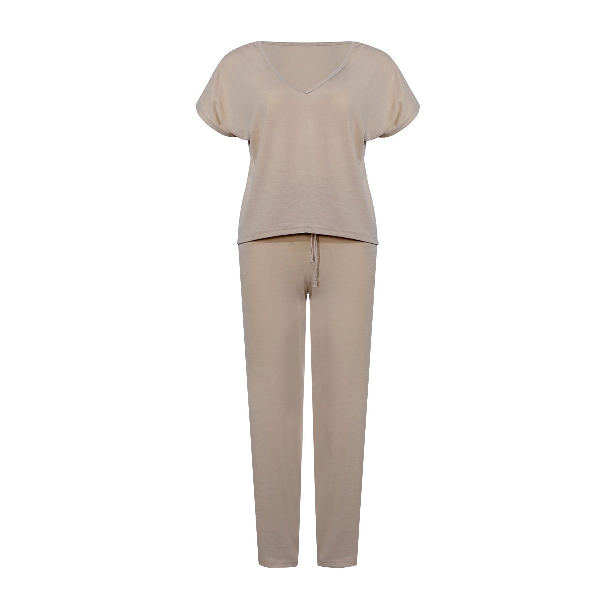 Lace-up Short Sleeve Two-piece One Shoulder Loungewear With Pocket