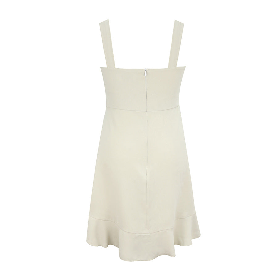 Backless Suspenders Flounces Ruffled Hem Mini Dress Open Back