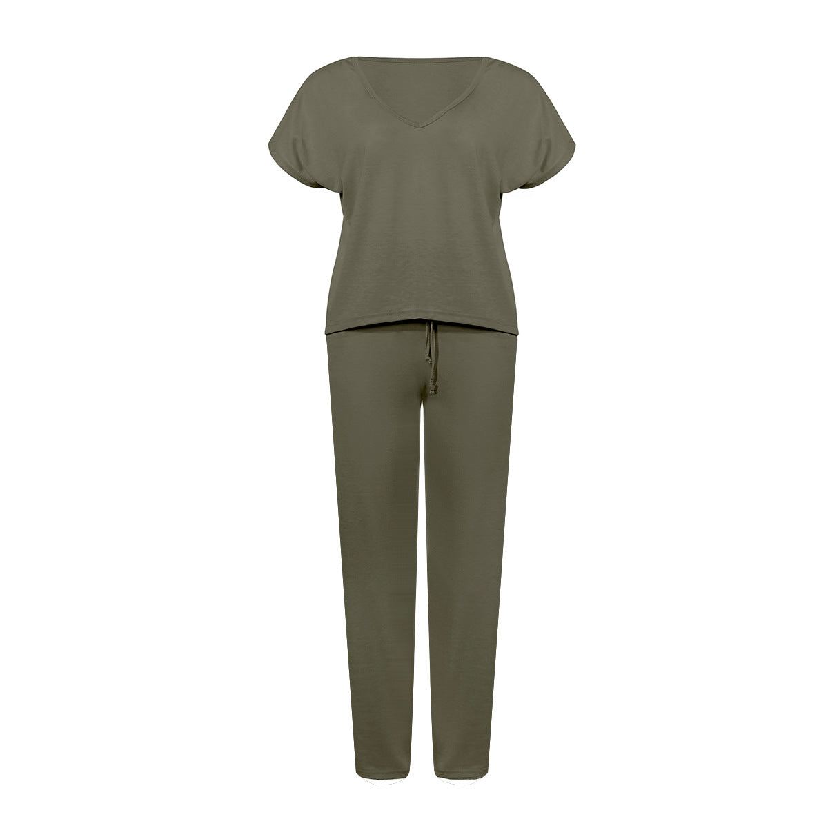 Lace-up Short Sleeve Two-piece One Shoulder Loungewear With Pocket