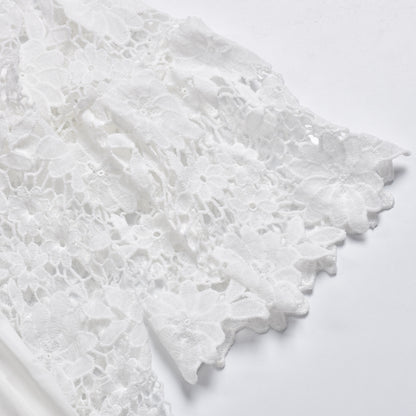 V-neck Lace Flared Sleeve Ruffled Mini Dresses