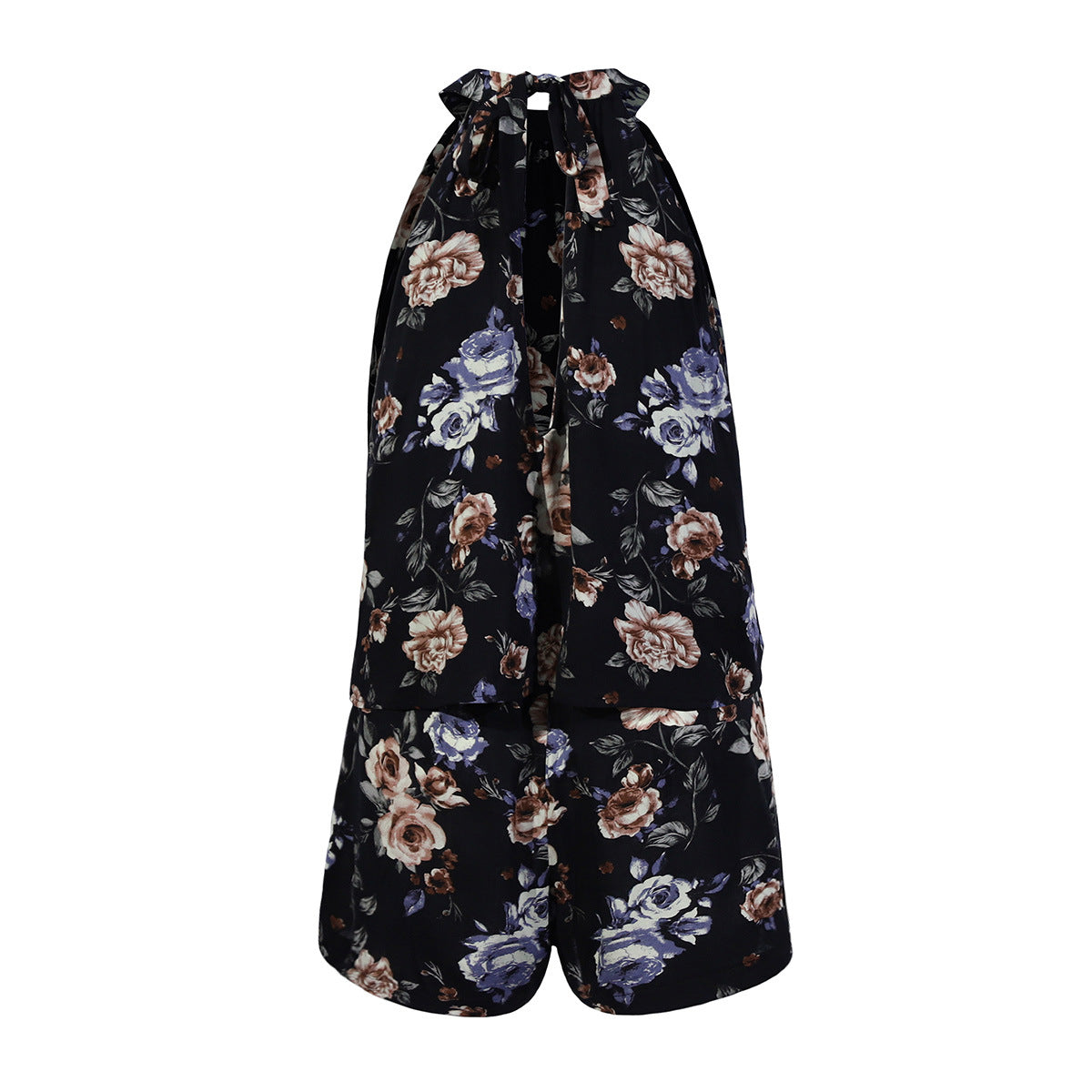 Printed Lace-up Fake Two-piece Jumpsuit Floral Rompers