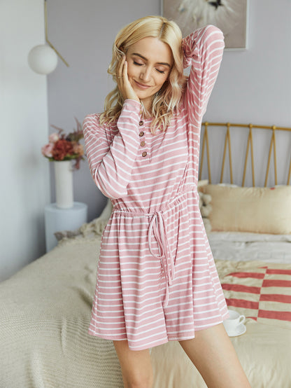 Striped Lace-up Single-breasted Jumpsuits Loungewear Rompers