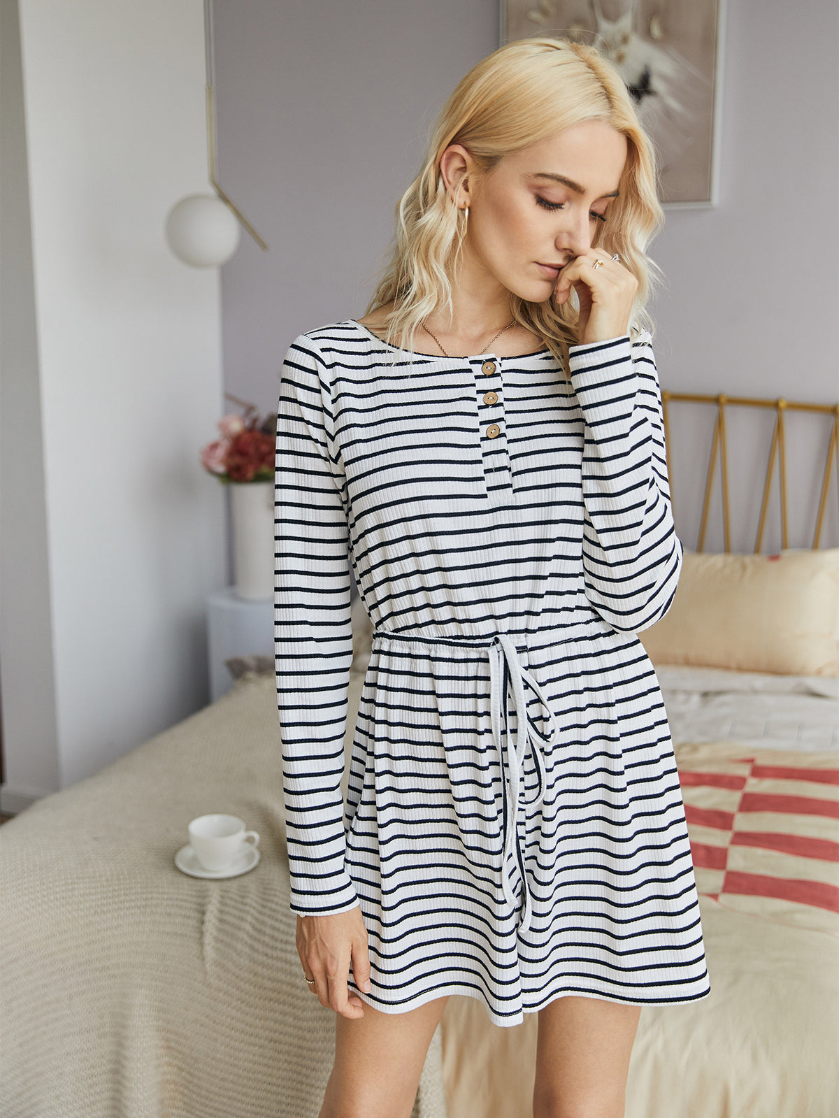 Striped Lace-up Single-breasted Jumpsuits Loungewear Rompers