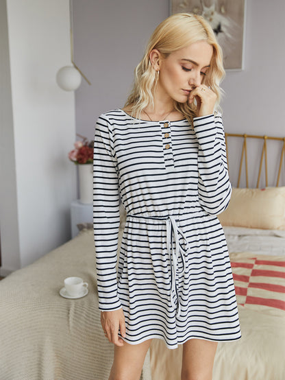 Striped Lace-up Single-breasted Jumpsuits Loungewear Rompers
