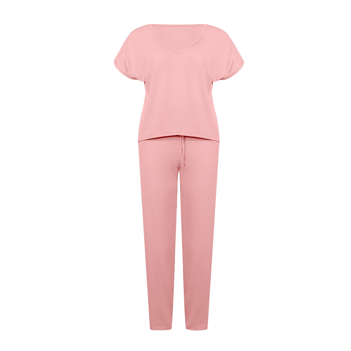 Lace-up Short Sleeve Two-piece One Shoulder Loungewear With Pocket