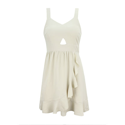 Backless Suspenders Flounces Ruffled Hem Mini Dress Open Back