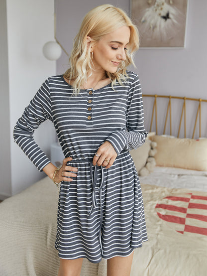 Striped Lace-up Single-breasted Jumpsuits Loungewear Rompers