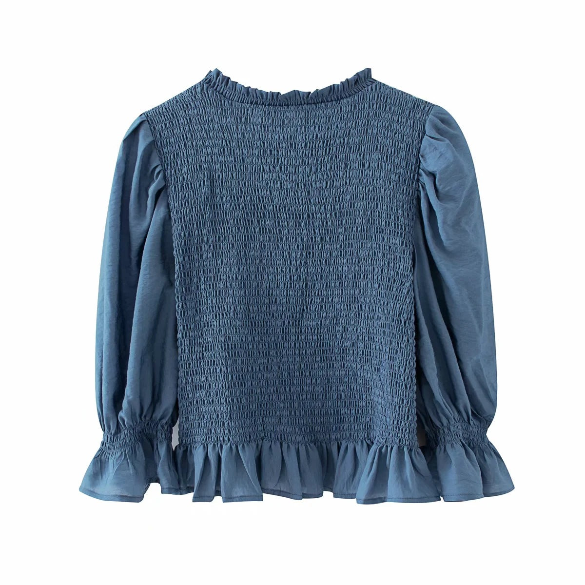 Blue Bubbles Sleeves Ruffles Blouse Irregular Hem Skirt Mini Dress Two-piece Set