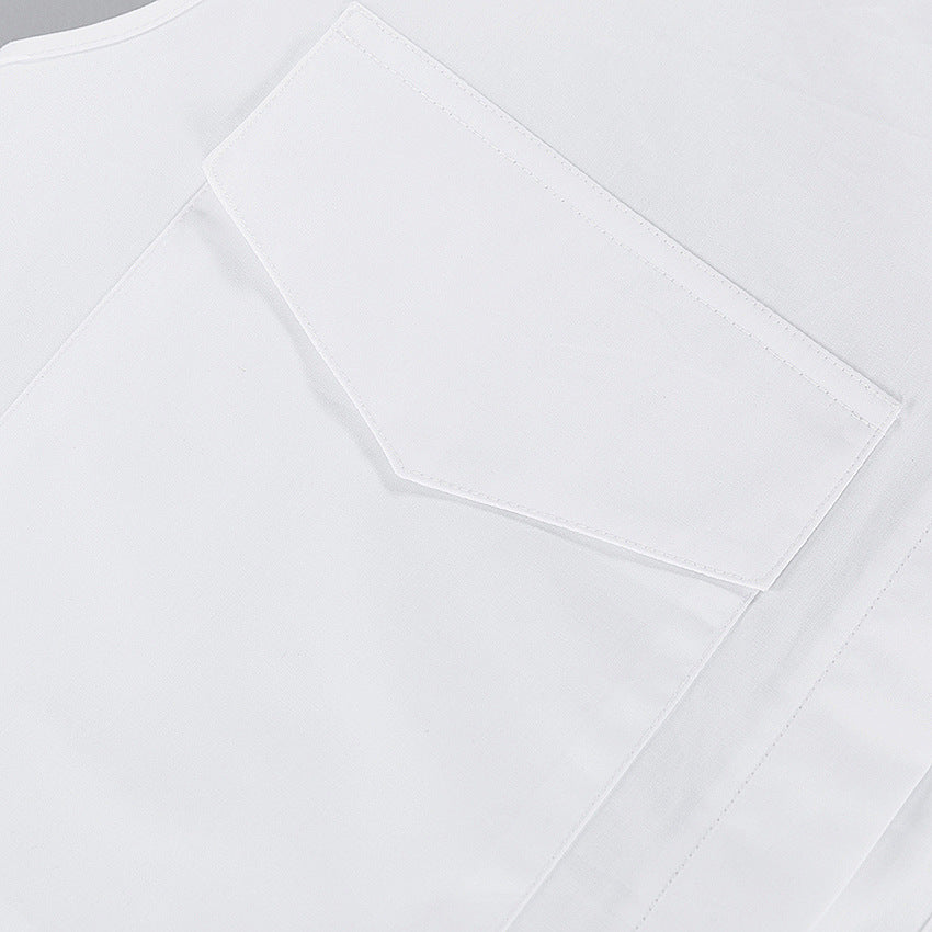 Shoulder Padded Single-breasted Shirt Pocket Tops
