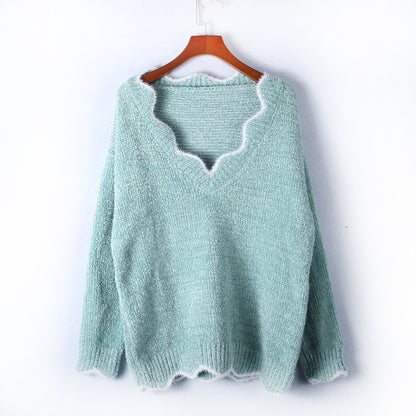 V-neck Ruffle Collar Knit Sweaters