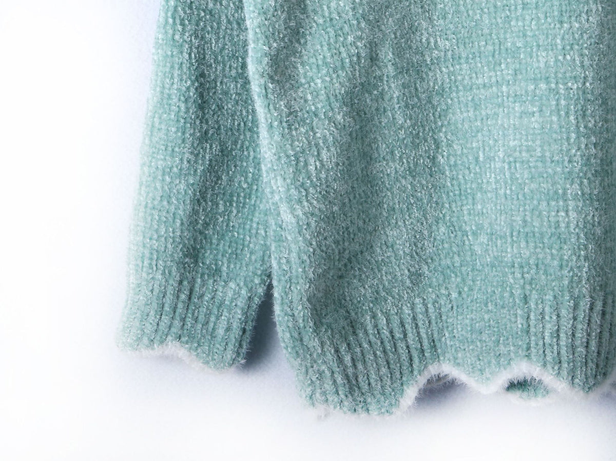 V-neck Ruffle Collar Knit Sweaters