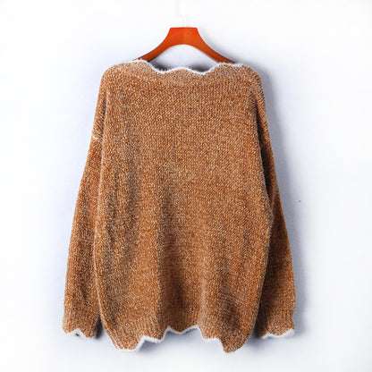 V-neck Ruffle Collar Knit Sweaters