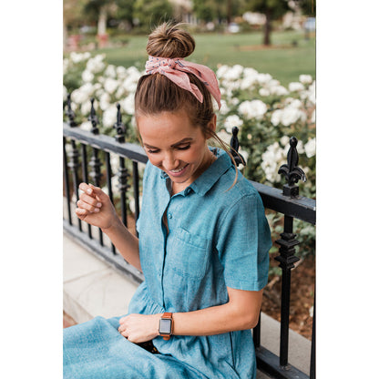 Blue Single-breasted Casual Denim Midi Dress