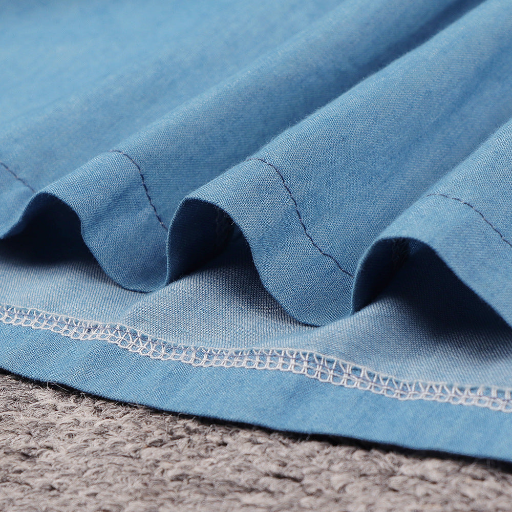 Blue Single-breasted Casual Denim Midi Dress
