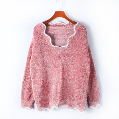 V-neck Ruffle Collar Knit Sweaters