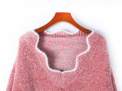 V-neck Ruffle Collar Knit Sweaters