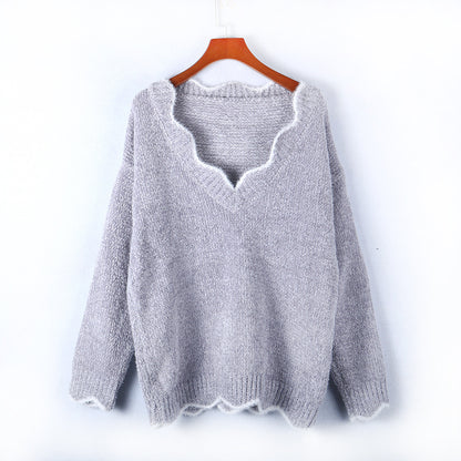 V-neck Ruffle Collar Knit Sweaters