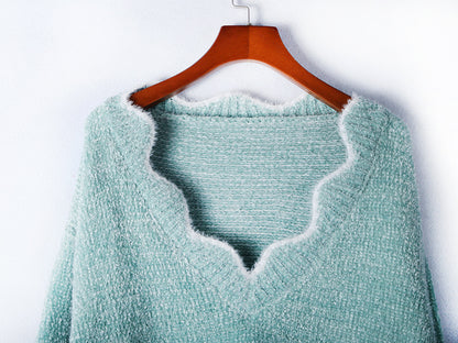 V-neck Ruffle Collar Knit Sweaters