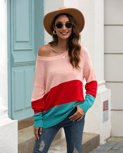 One Shoulder Striped Knit Cardigan