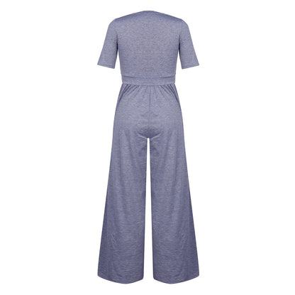 U-neck Short-sleeved Loungewear Wide-legged Jumpsuits