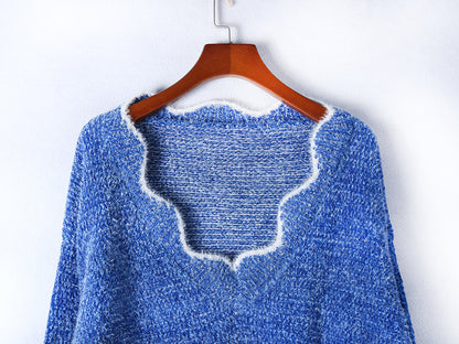 V-neck Ruffle Collar Knit Sweaters