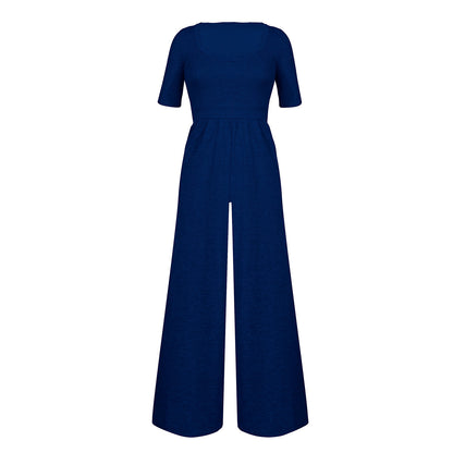 U-neck Short-sleeved Loungewear Wide-legged Jumpsuits
