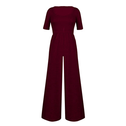 U-neck Short-sleeved Loungewear Wide-legged Jumpsuits