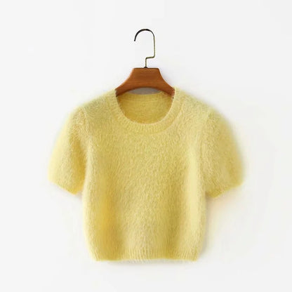 Yellow Crop Tops Knitting Mini Dresses Skirt Two-piece Set