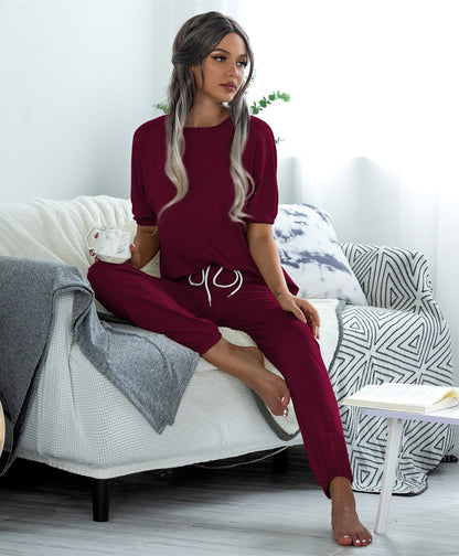 Casual Puff Bubble Sleeves Lace-up Loungewear Two-piece Set